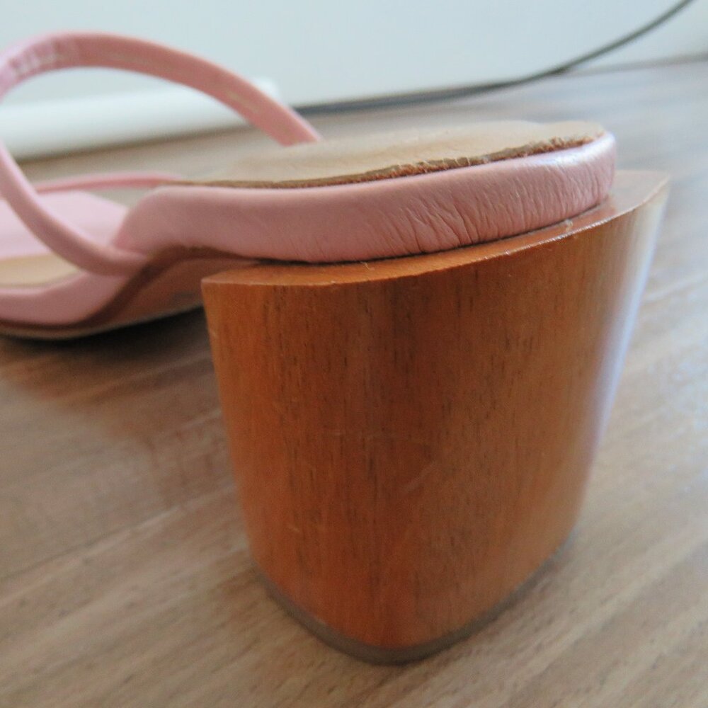 JAMES SMITH Sirenuse Strappy Leather Sandals Wood Block Heel Pastel Pink - Picture 13 of 16